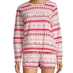 NWT Sleep Chic Womens Long Sleeve Round Neck 2-pc. Shorts Pajama Set in Pink